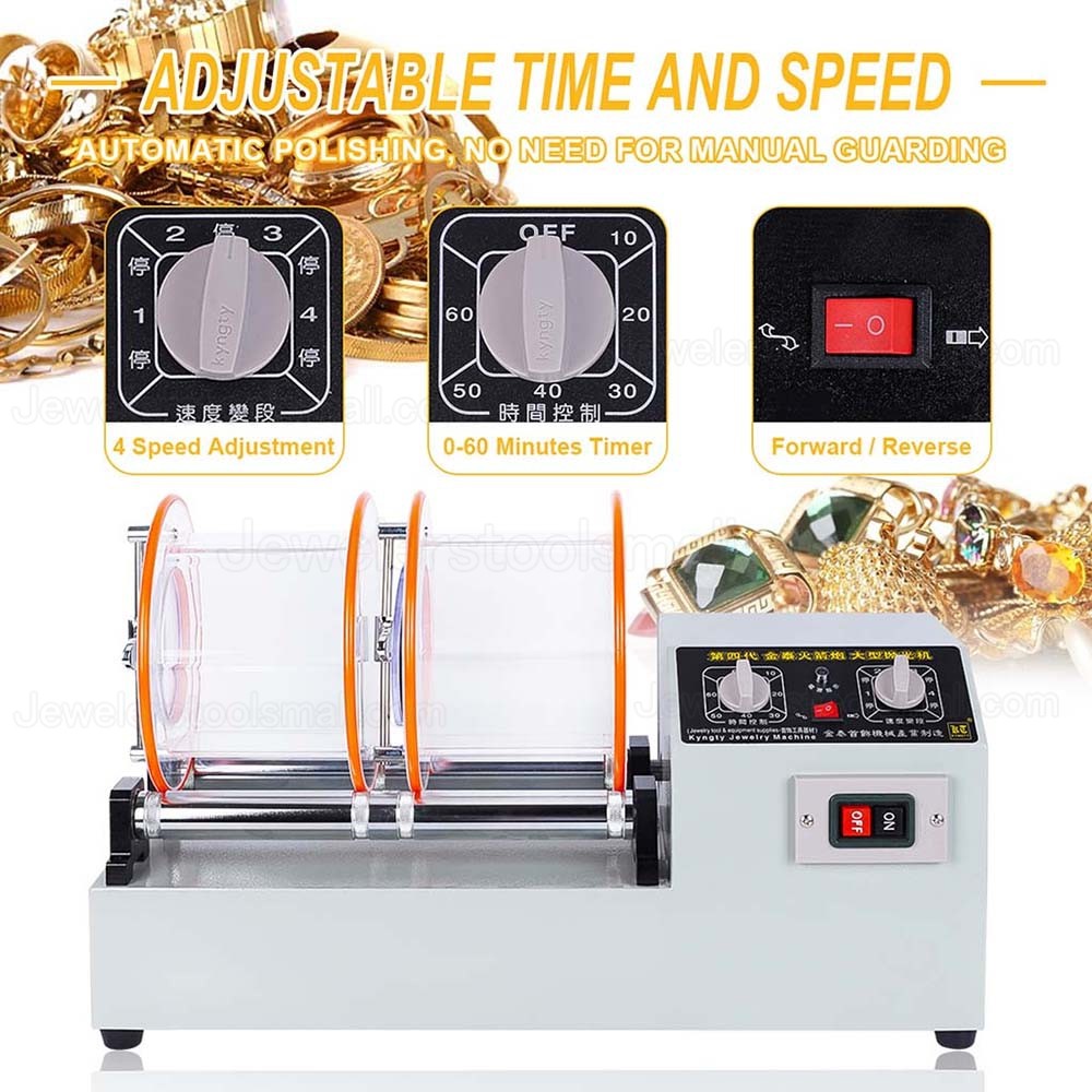 KD-1320 250W 10KG Double Drum Jewelry Rotary Tumbler Machine with 1-4 Levels Adjustable Speed